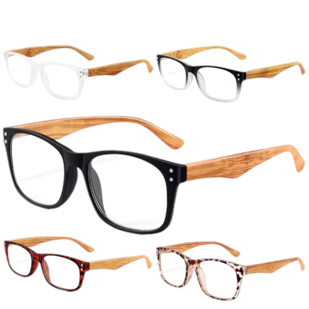 NEW! 5 Pack Reading Glasses Blue Light Block Wood Grain Magnifying Strength+1.00